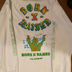 BORN X RAISED  White and Green Graphic Long Sleeve Tee